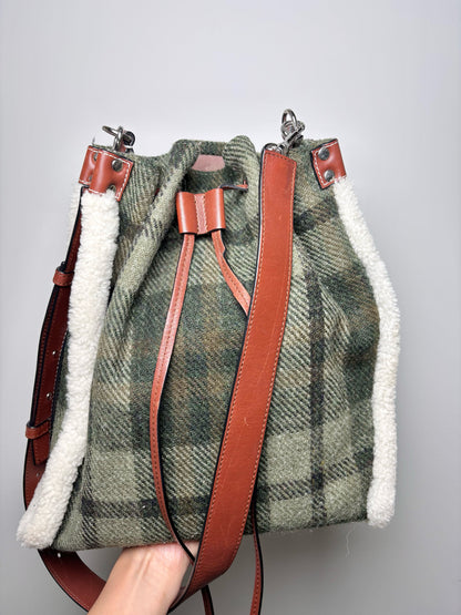 JW Anderson Plaid Wool Green Leather Bucket Purse