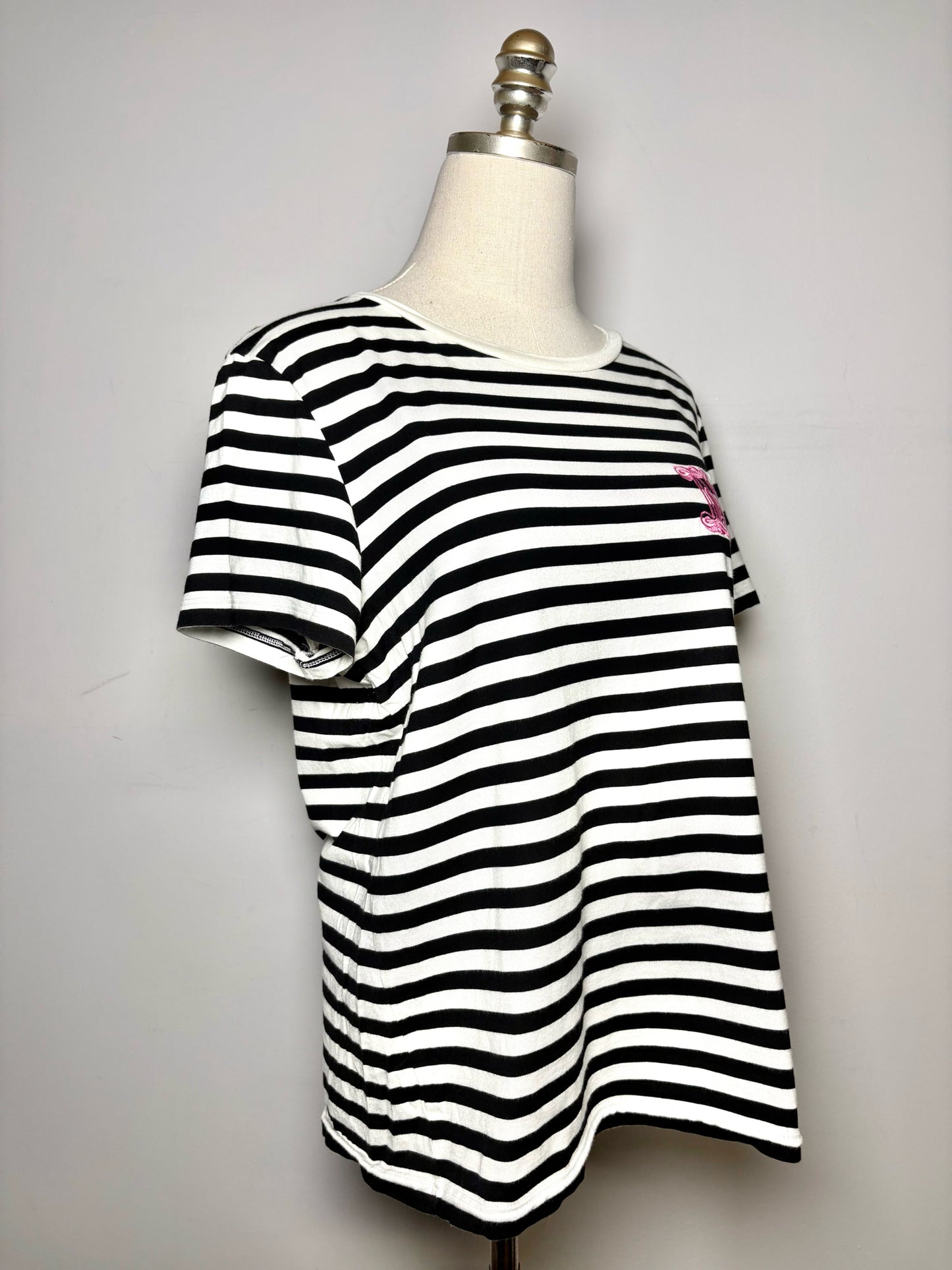 Women Size M Max Mara Black/White Striped, Embroidered Cotton Pre-owned T-shirt