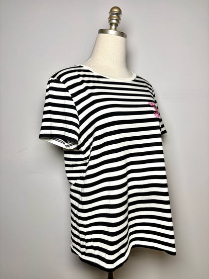 Women Size M Max Mara Black/White Striped, Embroidered Cotton Pre-owned T-shirt