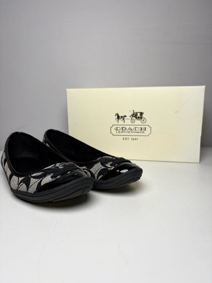 W Pre-Owned 6.5 Coach Black, gray Canvas Patent Leather Trim  Flats P