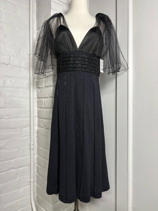 Women Size 6 St. John Couture Black Wool, Tulle Cocktail Dress