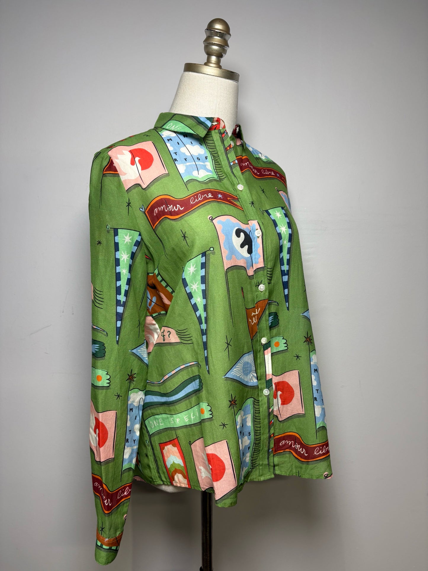 Women Size 36 Sézane x Pangea Pierro Green Cotton Pre-Owned Button-Down Shirt
