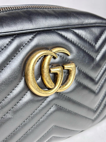 Gucci Marmont Camera Quilted Leather Pre-owned Black Nappa Small Purse Pre-owned