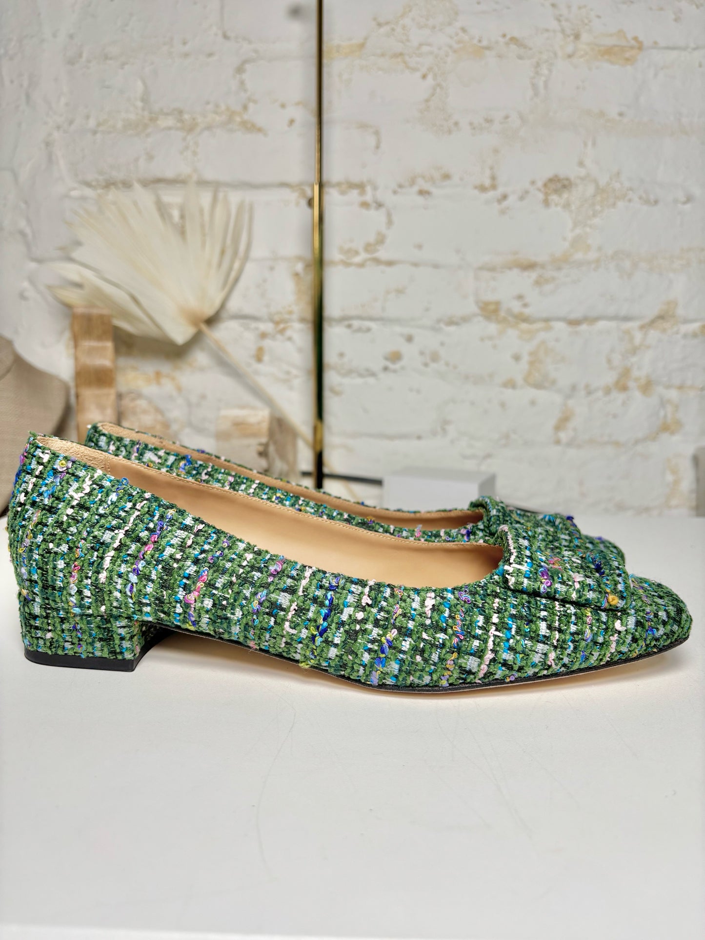 W Shoe Size 41 Ann Mashburn Green Tweed NWT Heels