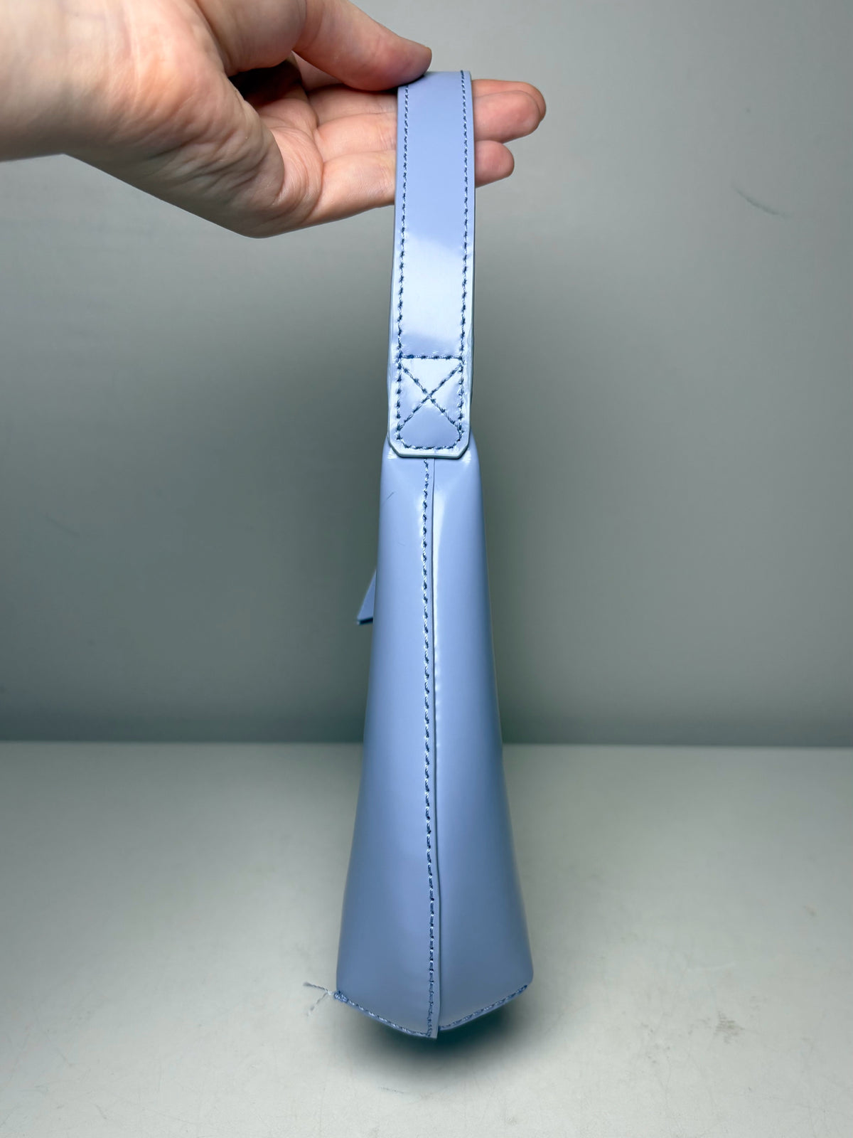 Women's BY FAR Amber Mini Baby Blue Patent Leather Pre-Owned Shoulder Bag