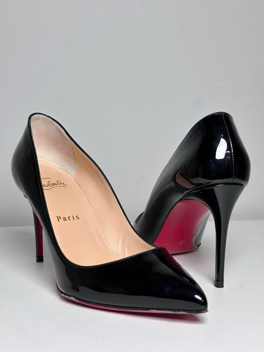 W Shoe Size 37.5 (7.5) Christian Louboutin Black Patent Leather Pre-owned Heels