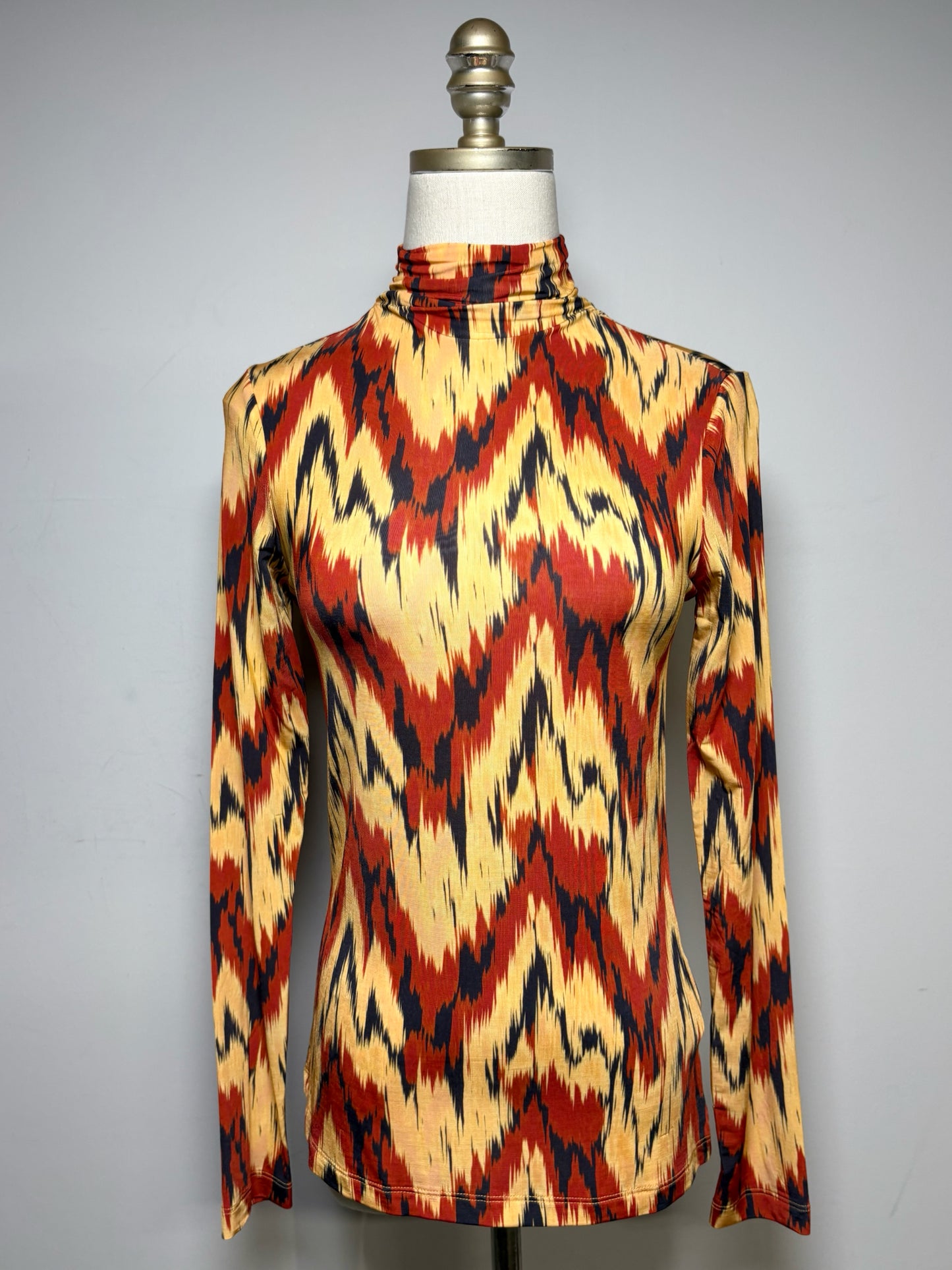 Women's Size M Ulla Johnson Multi-Color Print Stretch NWT Pre-Owned Turtleneck Top
