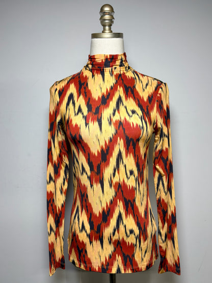 Women's Size M Ulla Johnson Multi-Color Print Stretch NWT Pre-Owned Turtleneck Top