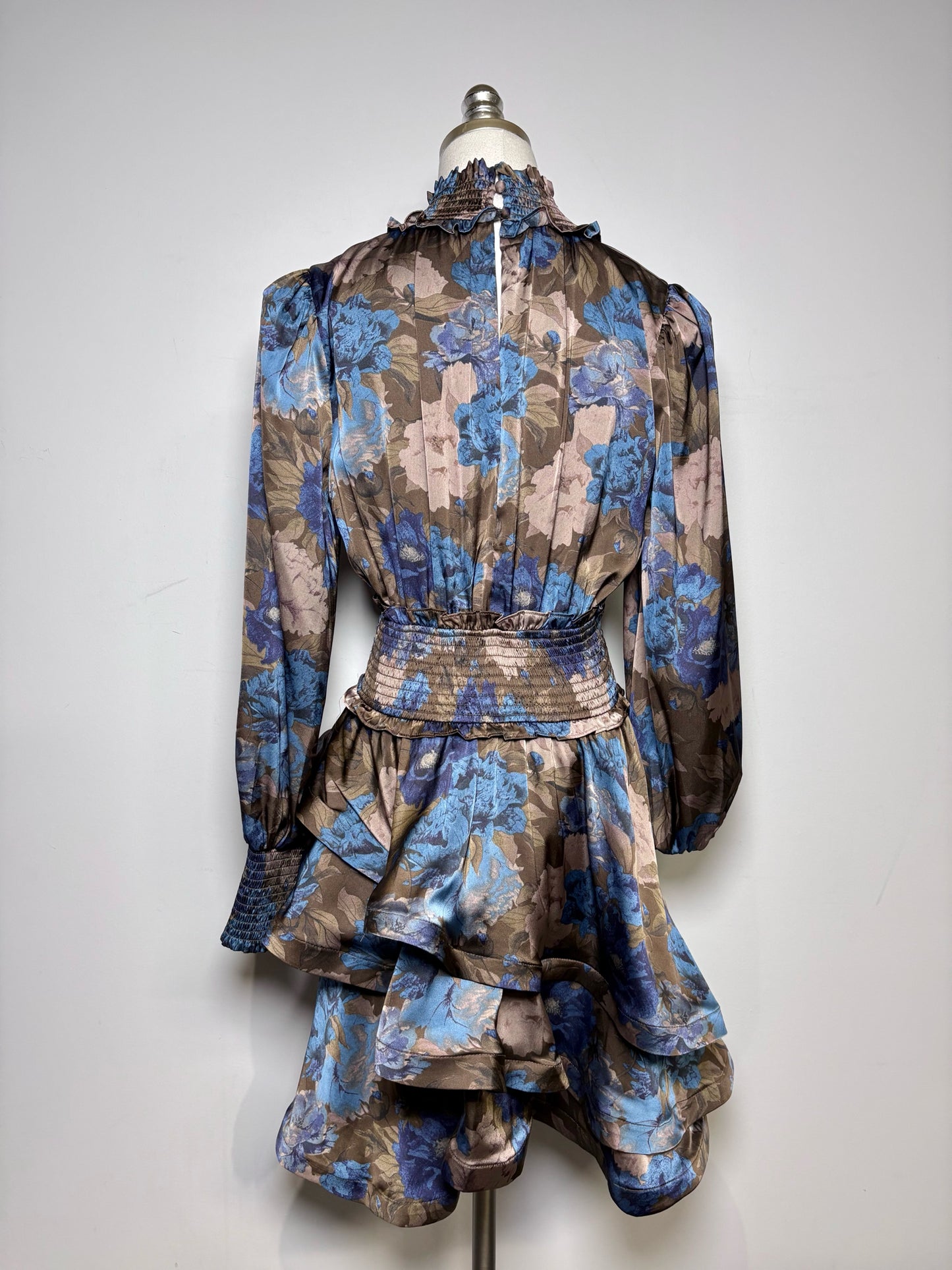 Women Size M Elliatt Brown, Blue Floral Polyester Women's Polyester Dress