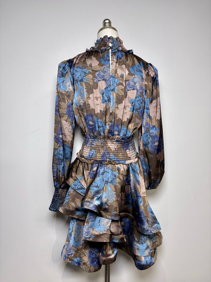 Women Size M Elliatt Brown, Blue Floral Polyester Women's Polyester Dress