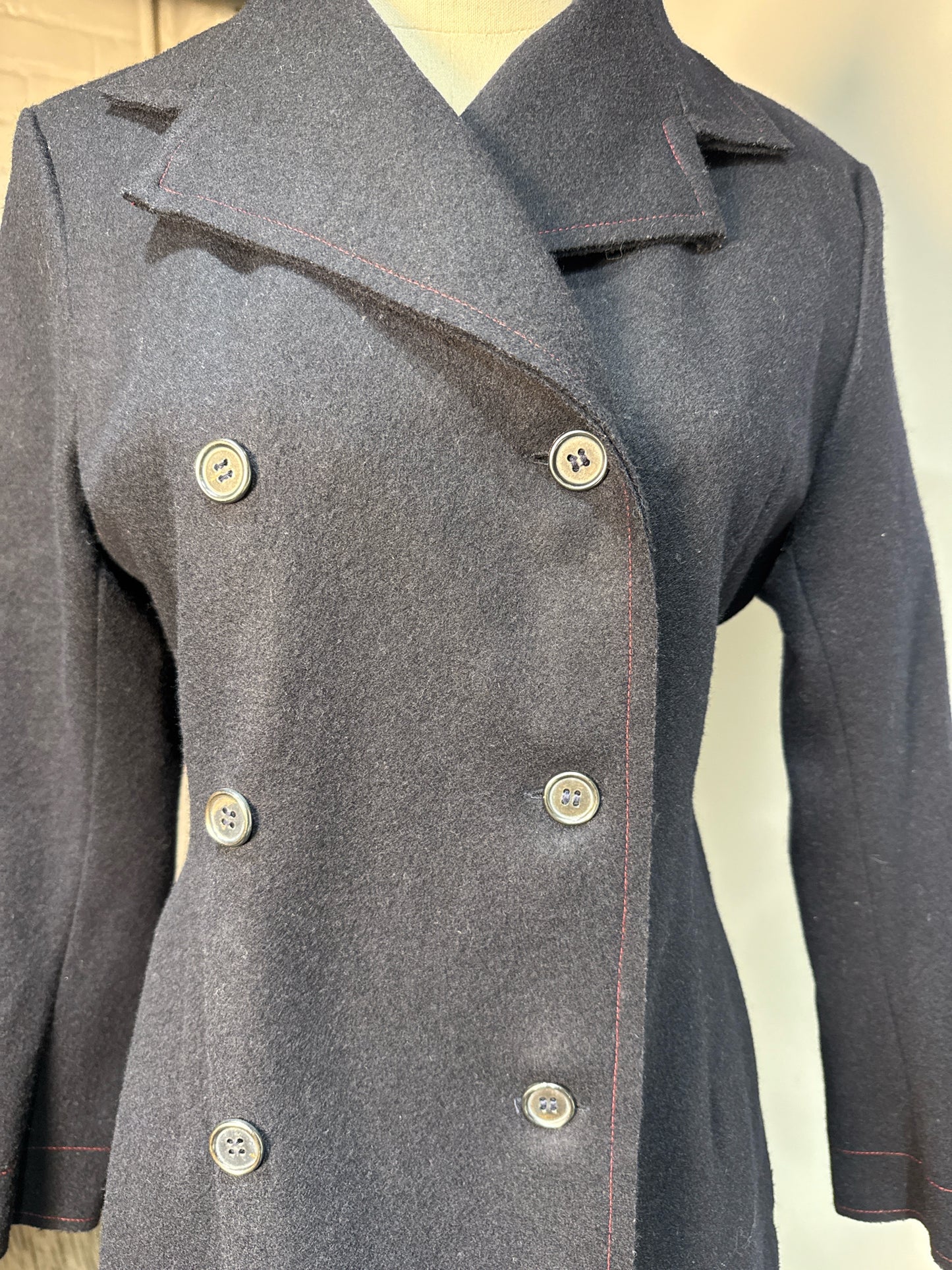 Women Size M Yoshi Kondo Navy Blue Solid Vintage 100% Wool 2 Piece Set