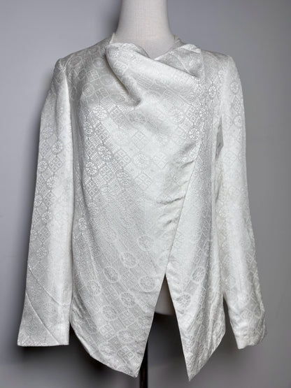 Women Size 6 Helmut Lang Off White Jacquard Asymmetric Hem Jacket