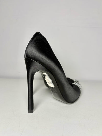 W Shoe Size 8.5 Stuart Weitzman Black Satin Pre-owned Heels