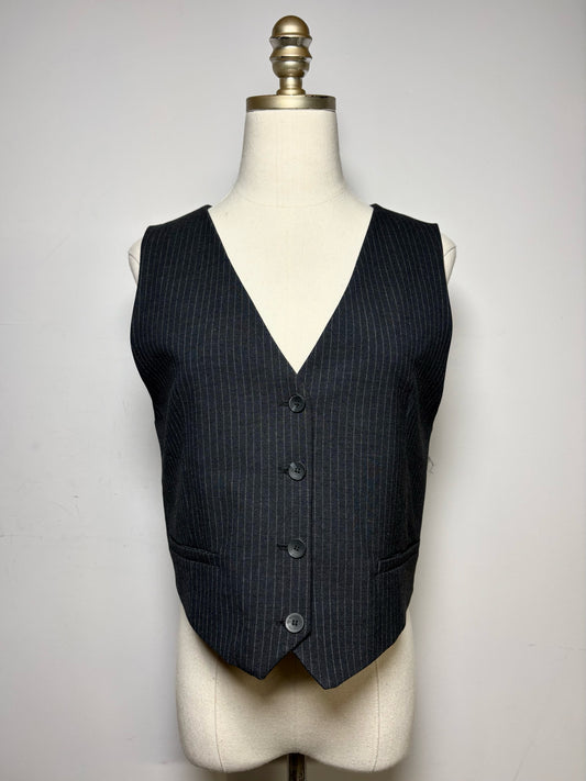 Size L ZARA Charcoal Pinstripe Women's Pre-owned, NWT Polyester, Viscose Vest