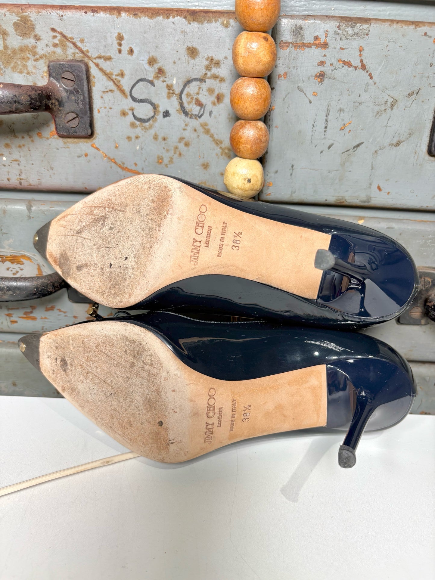 W Shoe Size 38.5 Jimmy Choo Black Leather Patent Heels