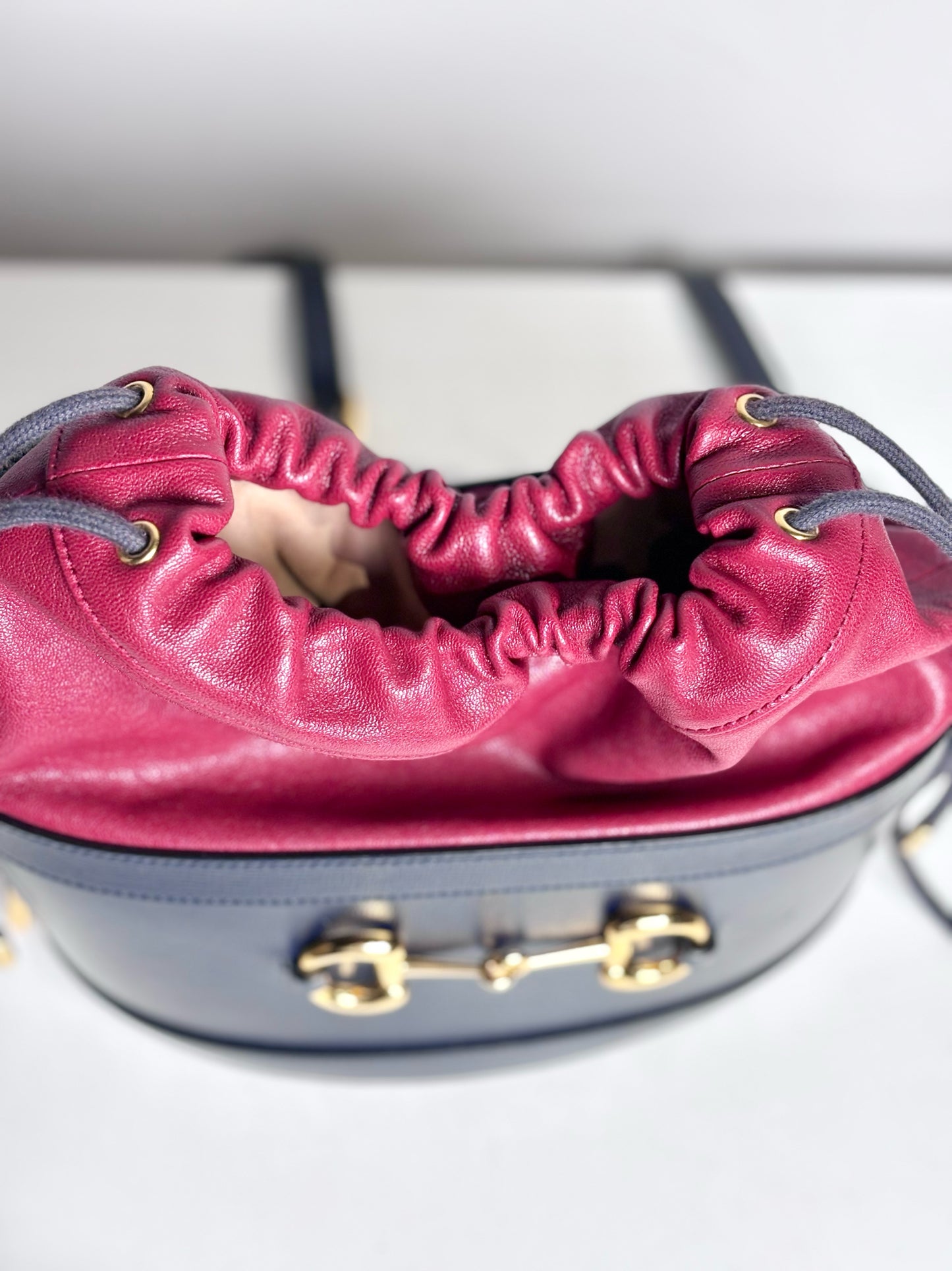 Leather Gucci Horsebit Red & Navy Purse