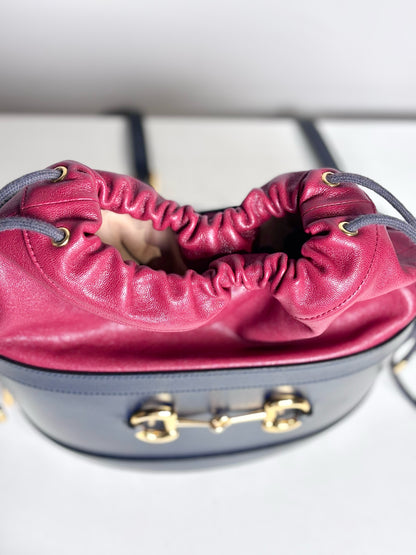 Leather Gucci Horsebit Red & Navy Purse