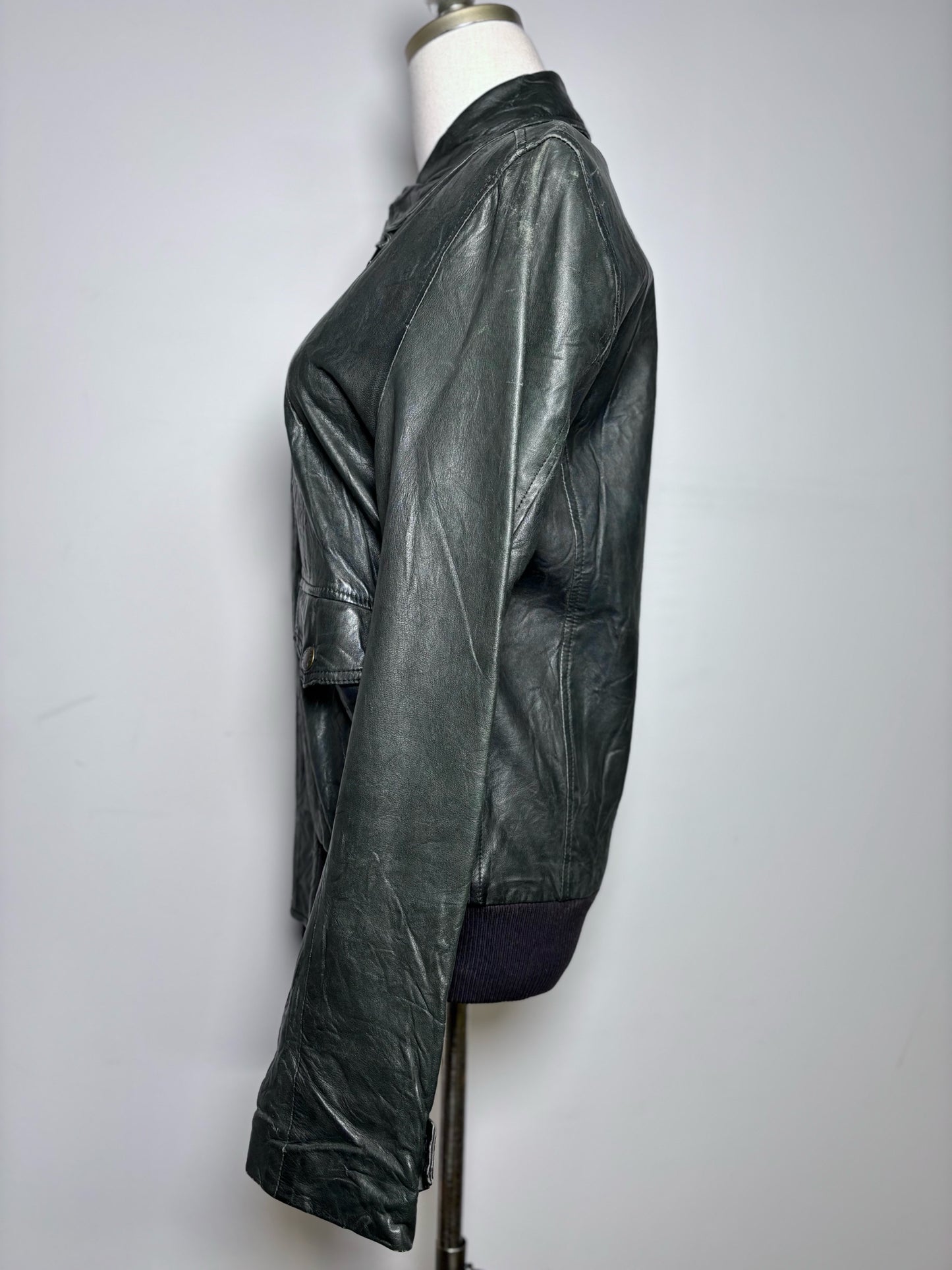 Women Size S Dolce & Gabbana Green Solid Leather Jacket