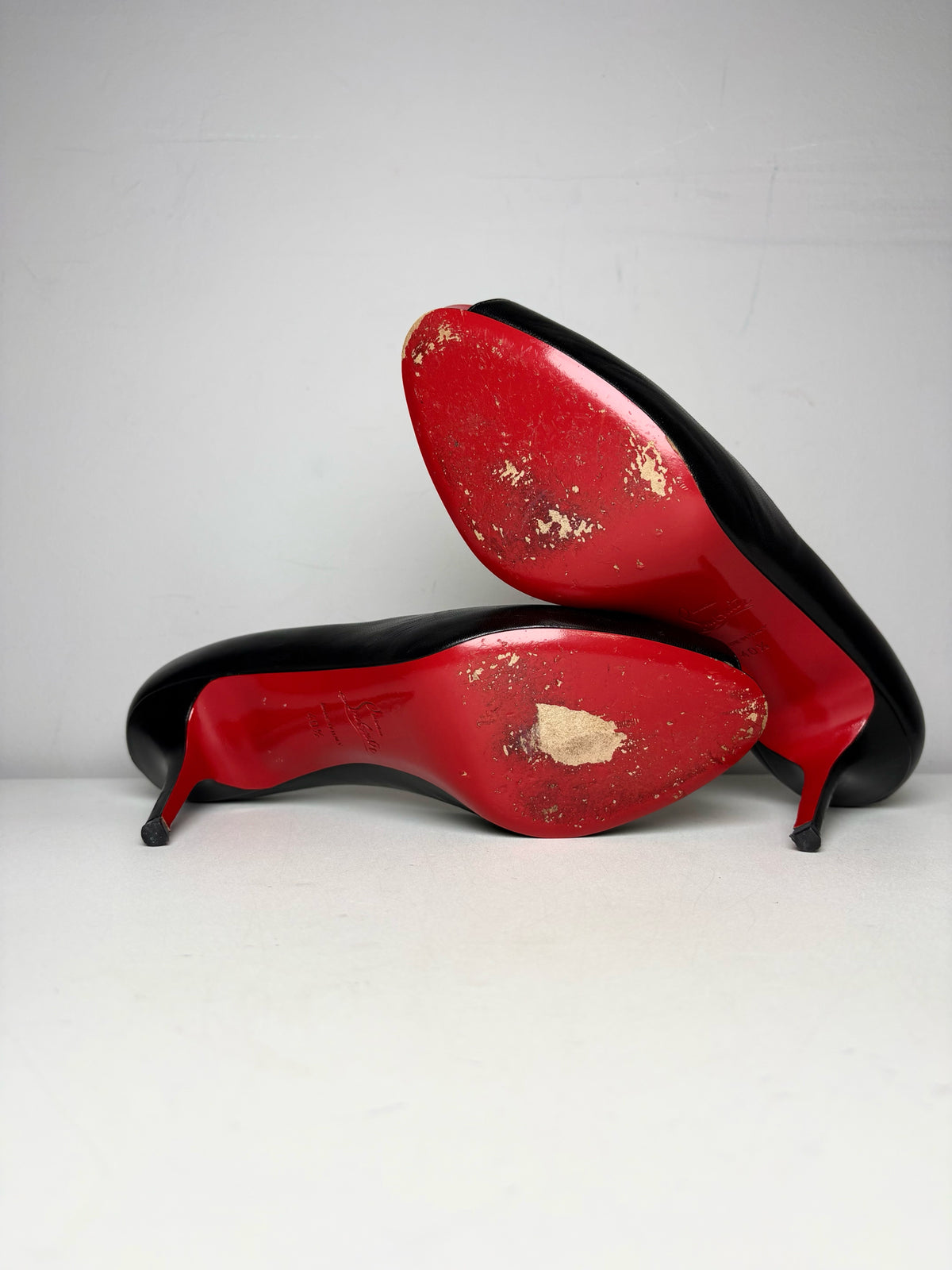 W Shoe Size 40.5 (10.5 US) Christian Louboutin Black & Red Leather Heels