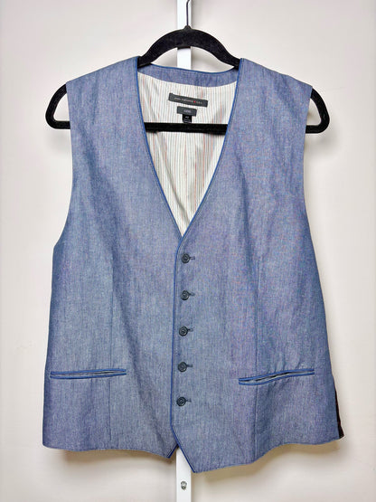John Varvatos USA Blue Linen, Cotton Pinstripe Men's 42 (L) Vest