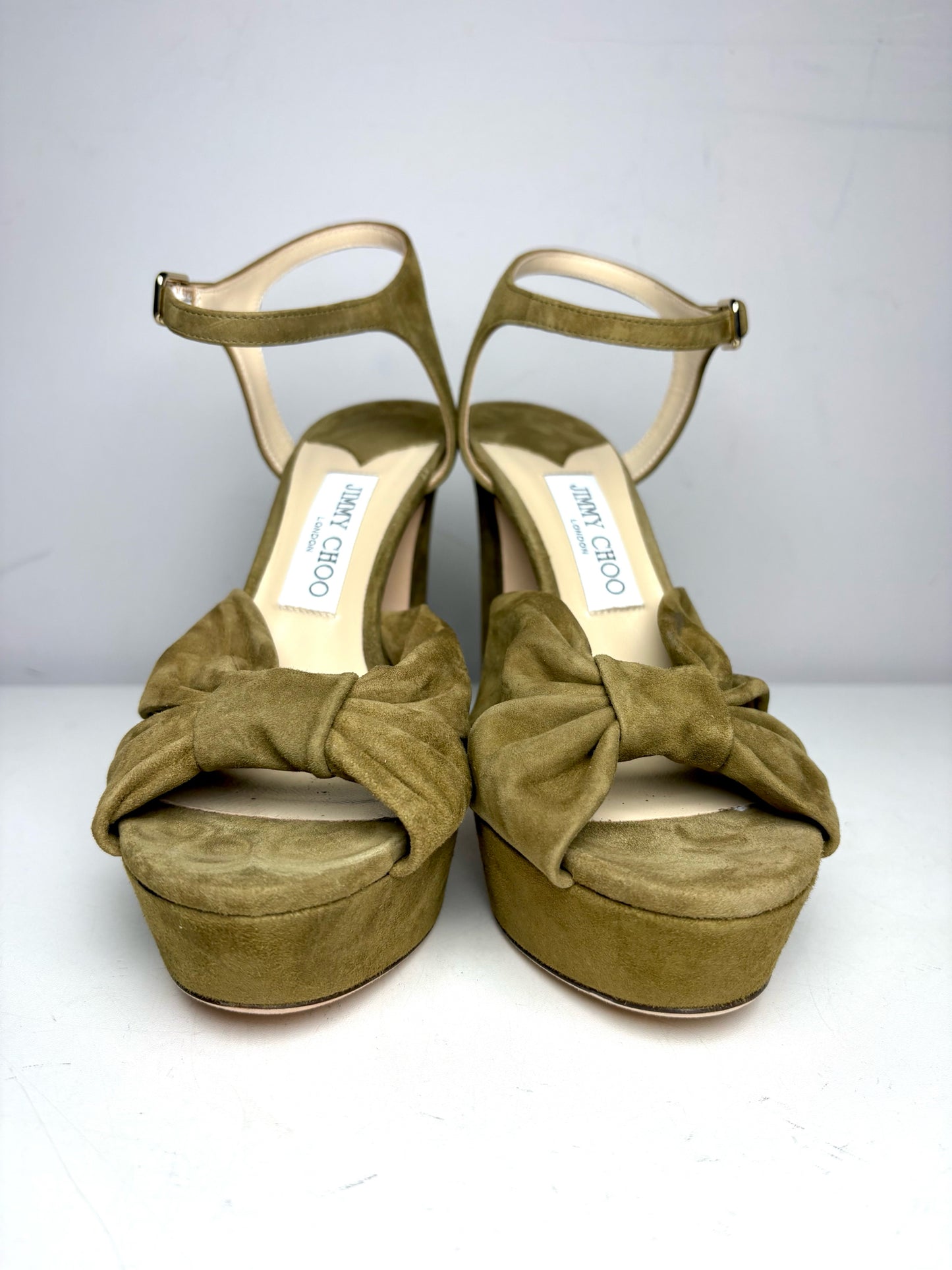 W Shoe Size 40 Jimmy Choo Heloise 120 Green Suede Platform Pre-owned NWT Heels