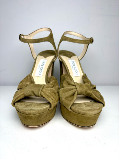 W Shoe Size 40 Jimmy Choo Heloise 120 Green Suede Platform Pre-owned NWT Heels