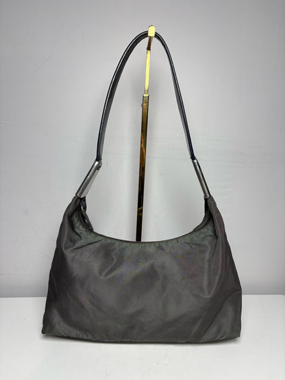 Women's Prada Tessuto Spazzolato Gray Nylon Leather Vintage Y2K Rare Pre-Owned Small Purse