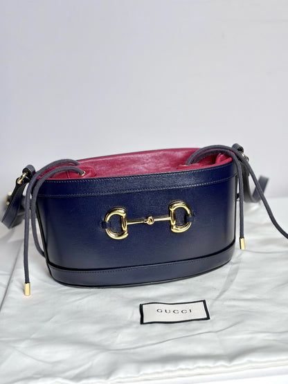 Leather Gucci Horsebit Red & Navy Purse