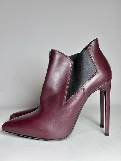 W Shoe Size 38.5 Saint Laurent Burgundy Leather Cowhide Women's Boots