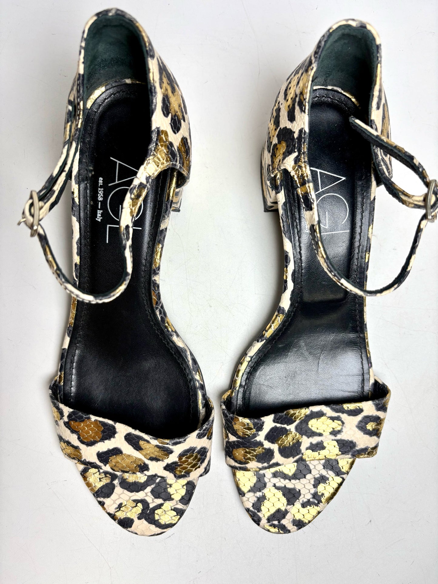 W Shoe Size 38 AGL Leopard Spots Metallic Sandal