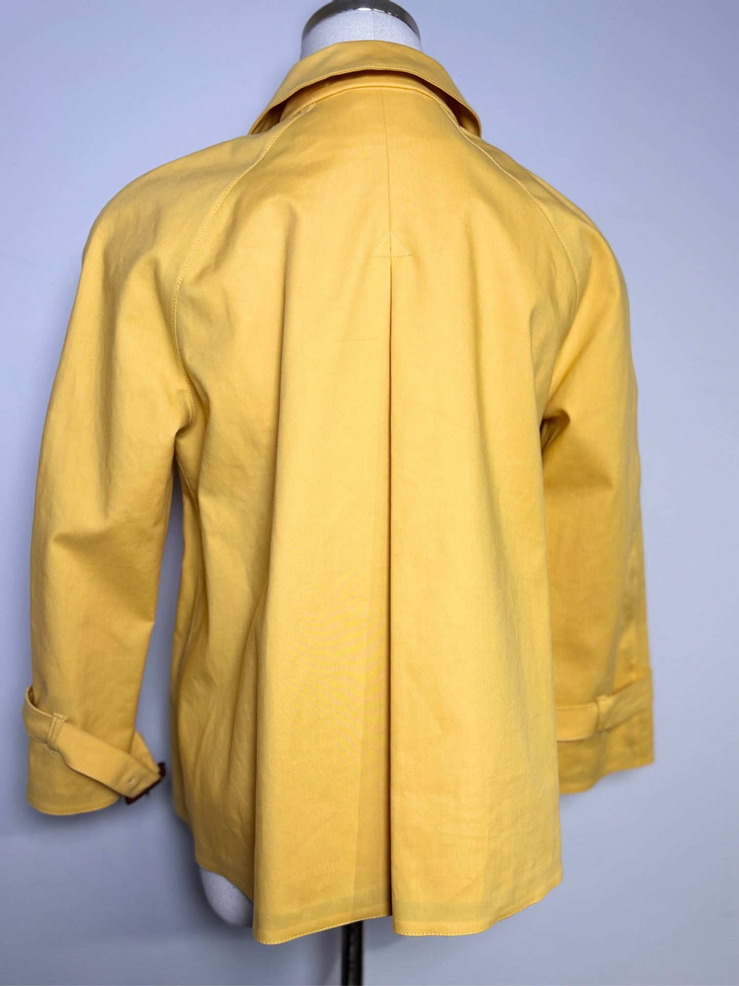 Women Size 40 (0 - 4 US) Prada Yellow Solid Cotton, Leather Trim Coat