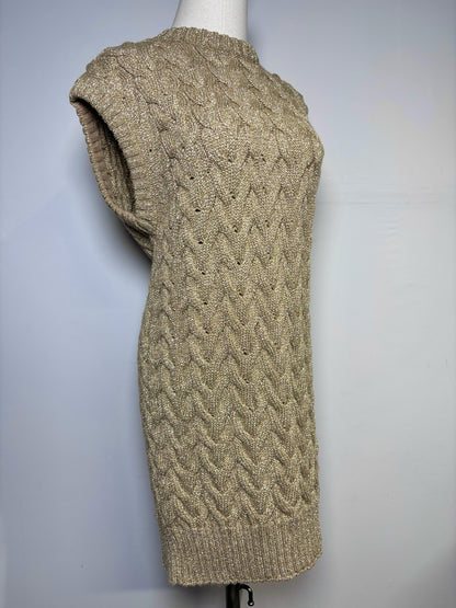 Women Size M (Est.) Max Mara Metallic Gold Cable-Knit Mid-Length Sweater Dress