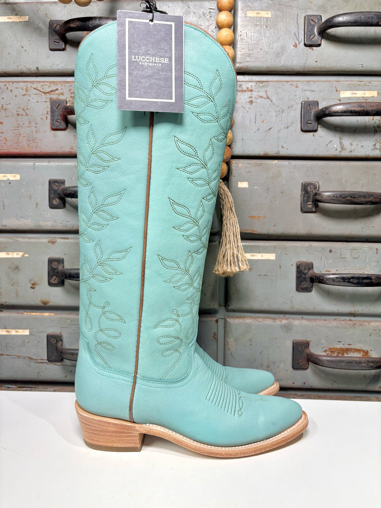 W Shoe Size 7.5 Lucchese Turquoise/Sage Vamp Leather Western Boots