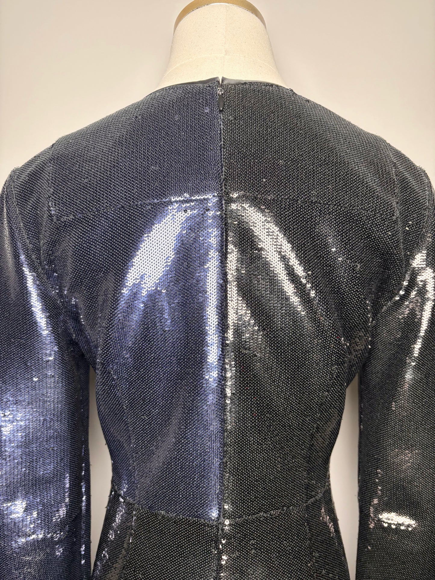 Women Size 4 Diane Von Furstenberg Blue, Black Sequins Cocktail Dress