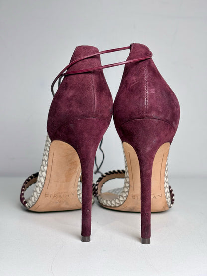 W Shoe Size 38 (8 US) Alexandre Birman Burgundy, Cream Leather Suede Heels