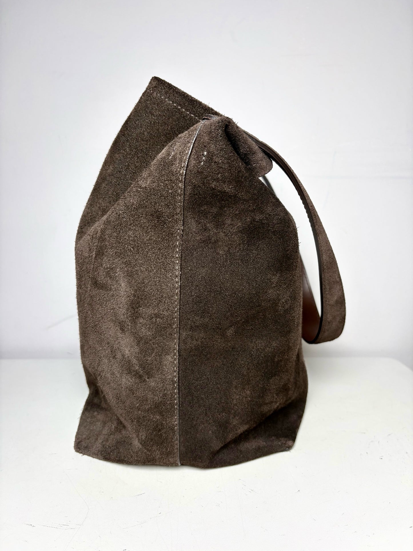 Simons Brown Suede Leather Shoulder Bucket Bag Pre-owned