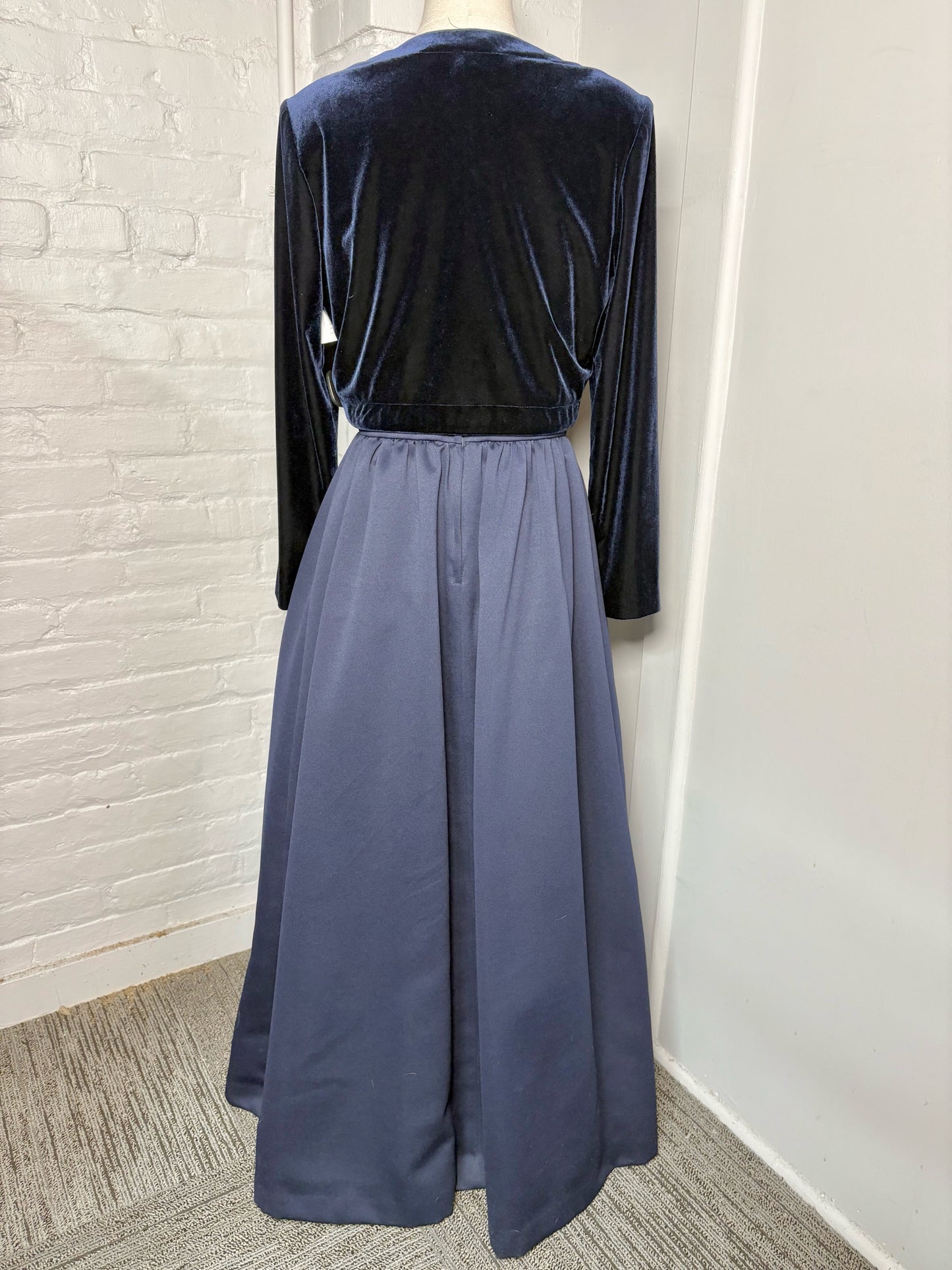 Women Size 14 (Fits L) En Francais by Huey Waltzer Navy Blue Solid Vintage Gown