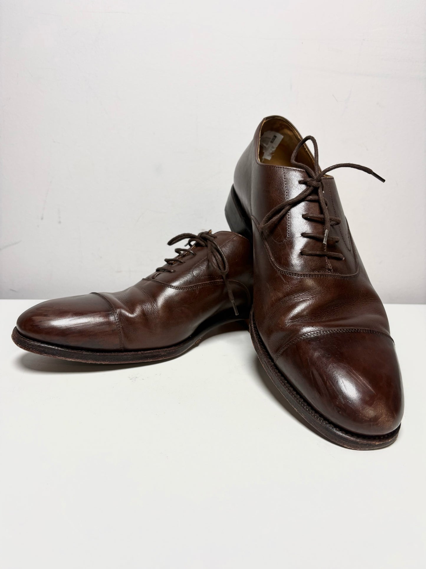 Men Shoe Size UK 8.5 Meermin Espresso Calf Leather Pre-Owned Cap-Toe Oxford Shoes