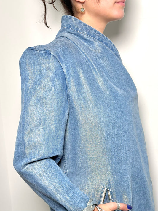 Women Size M SOIA & KYO Washed Blue Solid Tencel Blend Pre-owned Jacket