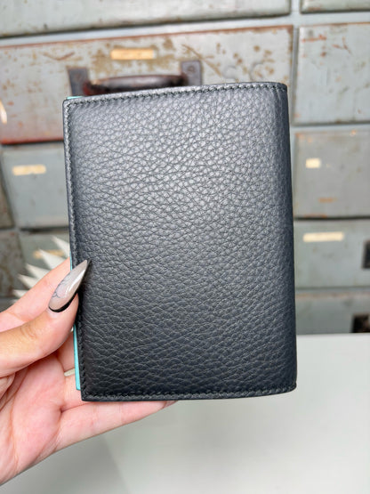 Passport Holder Black/Turquoise Combo Leather