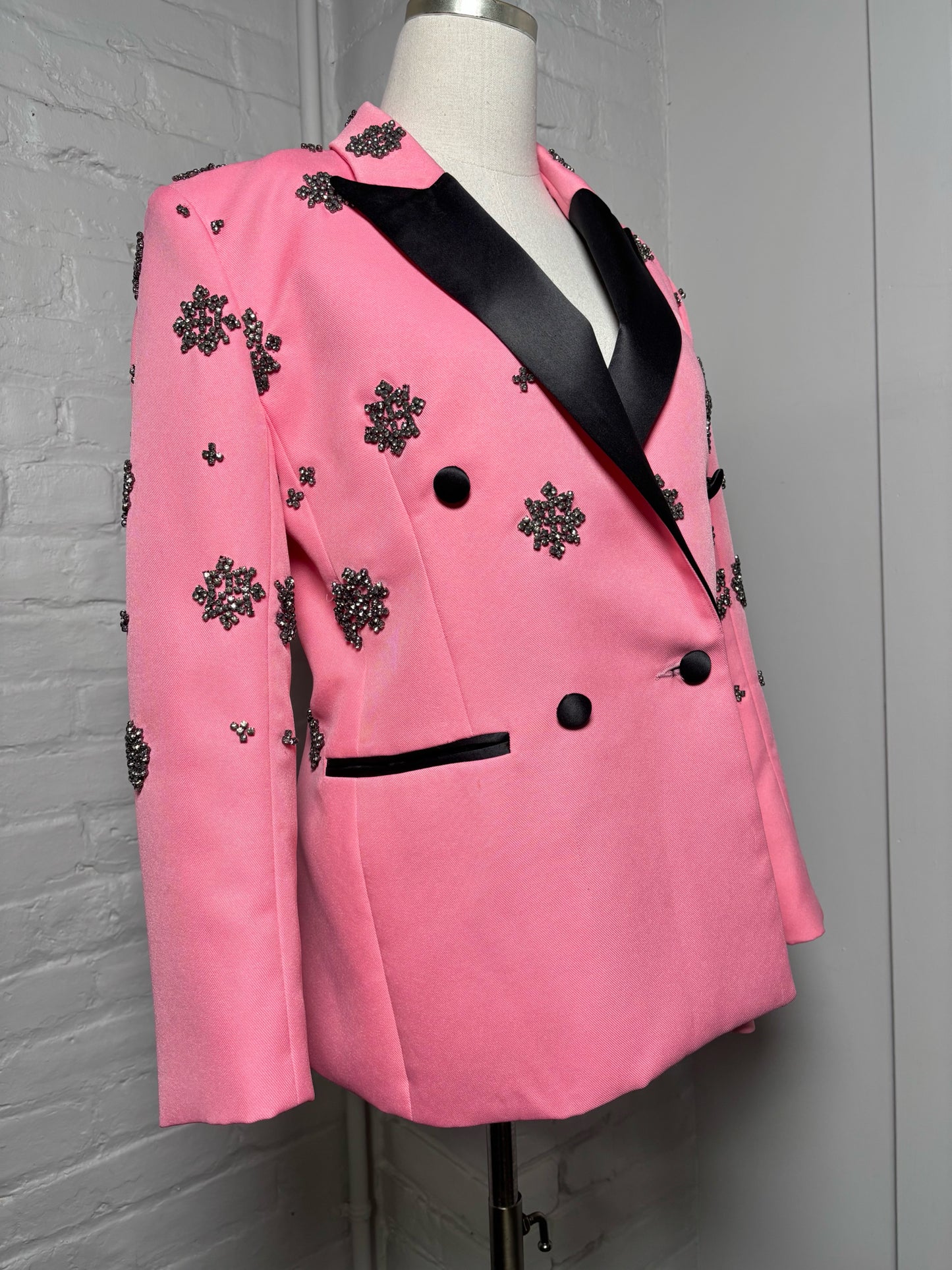 Women Size 4 L'Agence Pink Crystal Tuxedo Blazer
