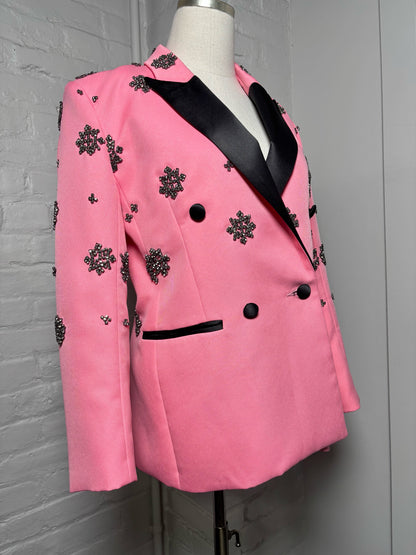 Women Size 4 L'Agence Pink Crystal Tuxedo Blazer