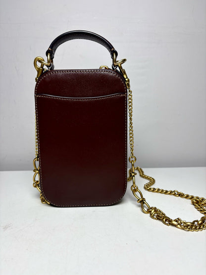 Women's Coach Alie Camera Brown Tan Monogram Pre-Owned Chain Crossbody Bag with Custom Charm