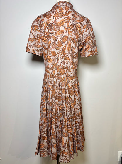 Women Size 12 Purotatto Taupe, Copper Floral Print Cotton, Elastane Dress