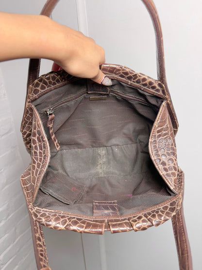 Leather Giorgio Armani Croc Embossed Vintage Brown Medium Purse