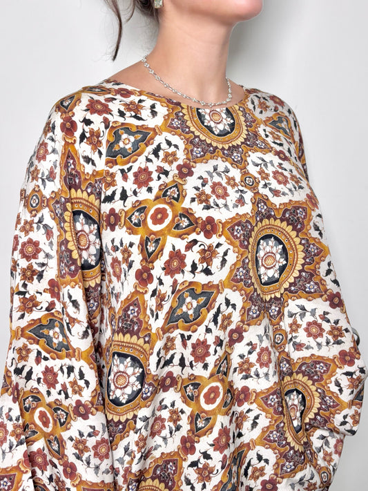 Women Size 1 (XXL) Eskandar Multi-Color Floral Print Pure Silk Blouse