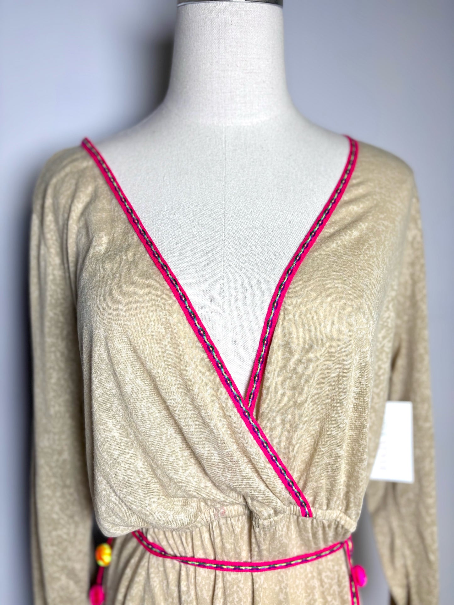 Women Size Standard Pitusa Khaki Pom Pom Trim Pure Cotton Women's Cover Up