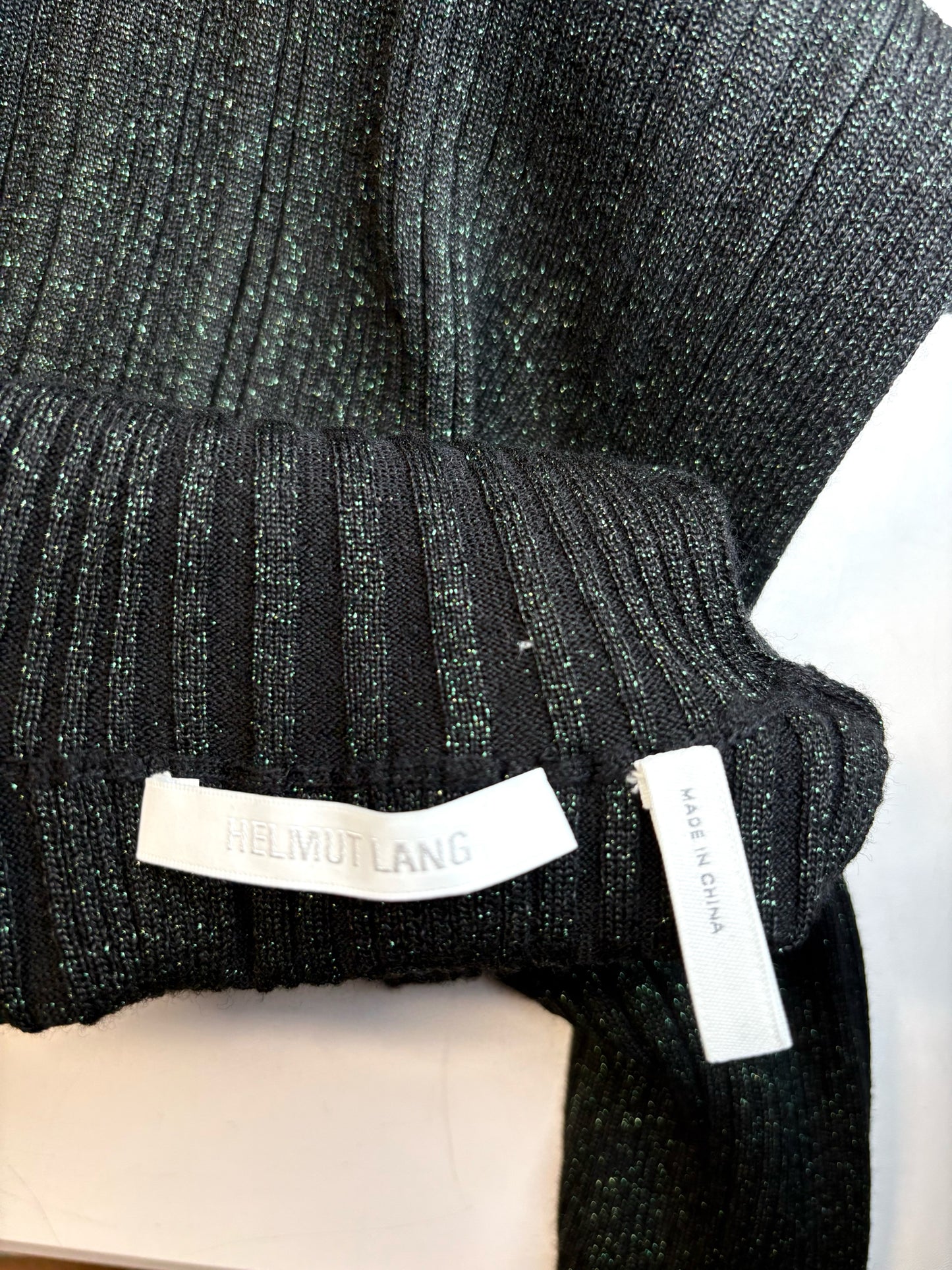 Women Size XS Helmut Lang Black-Green Glitter Women's Merino Wool Blend Sweater