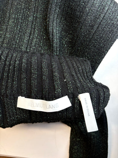 Women Size XS Helmut Lang Black-Green Glitter Women's Merino Wool Blend Sweater