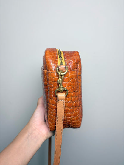Leather Clare V. Croc Embossed Leather Pre-owned Cognac Small Purse